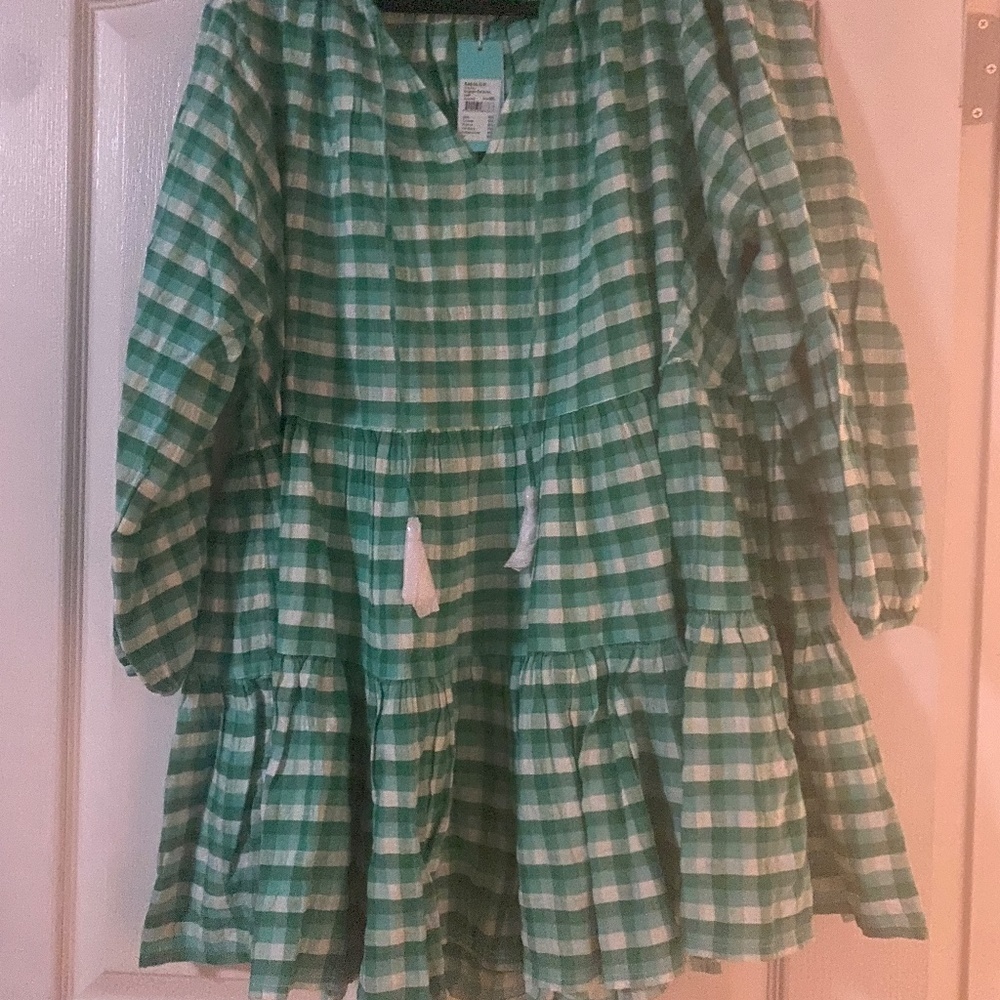 SEAFOLLY PORTOFINO GINGHAM TIER DRESS 54636-DR GREEN SIZE: M/L NEW WITH TAGS - Picture 2 of 6
